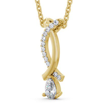 Drop Pear Diamond Ribbon Crossover Design Pendant 9K Yellow Gold PNT17_YG_THUMB1