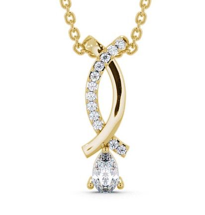 Drop Pear Diamond Ribbon Crossover Design Pendant 9K Yellow Gold PNT17_YG_THUMB2 