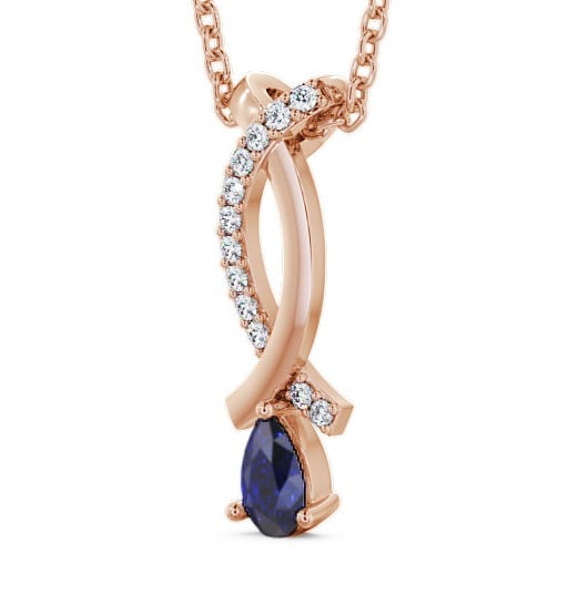 Drop Style Blue Sapphire and Diamond 0.37ct Pendant 18K Rose Gold - Halling PNT17GEM_RG_BS_THUMB1