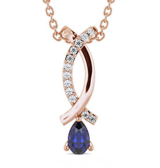  Drop Style Blue Sapphire and Diamond 0.37ct Pendant 18K Rose Gold - Halling PNT17GEM_RG_BS_THUMB2 