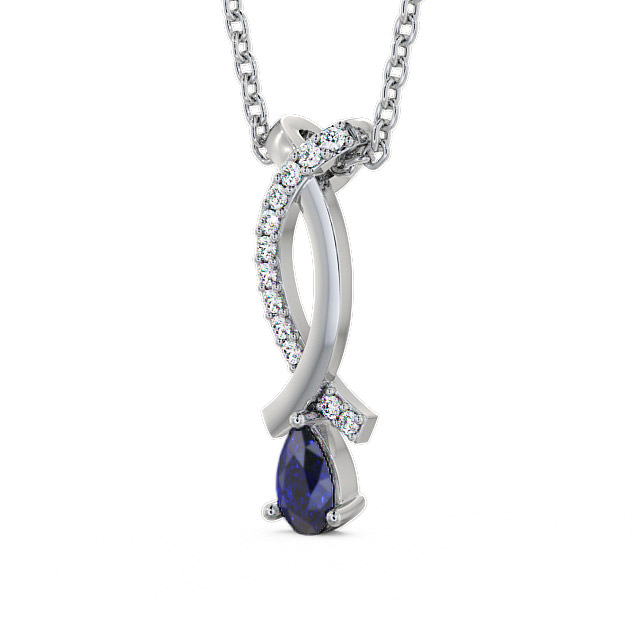 Drop Style Blue Sapphire and Diamond 0.37ct Pendant 9K White Gold - Halling PNT17GEM_WG_BS_THUMB2