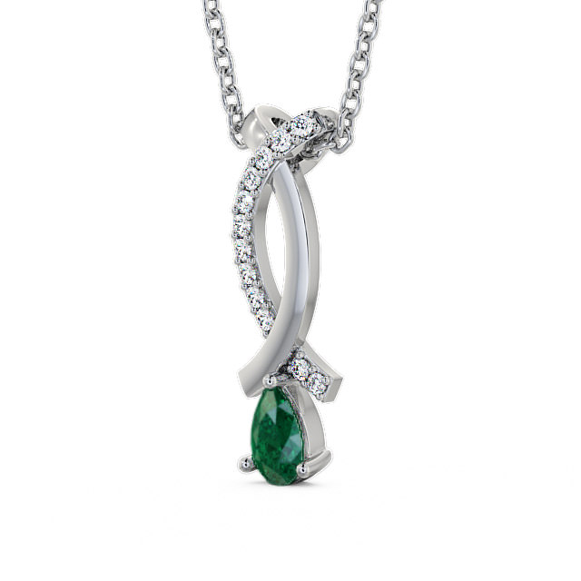 Drop Style Emerald and Diamond 0.32ct Pendant 18K White Gold - Halling