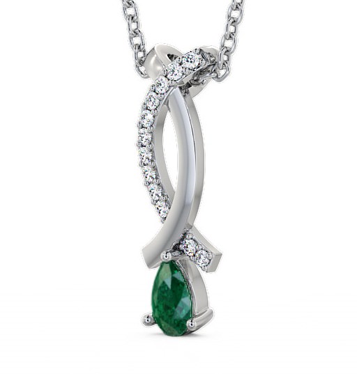 Drop Style Emerald and Diamond 0.32ct Pendant 9K White Gold PNT17GEM_WG_EM_THUMB1