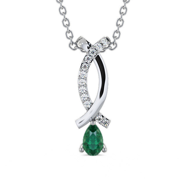 Drop Style Emerald and Diamond 0.32ct Pendant 9K White Gold - Halling PNT17GEM_WG_EM_THUMB2