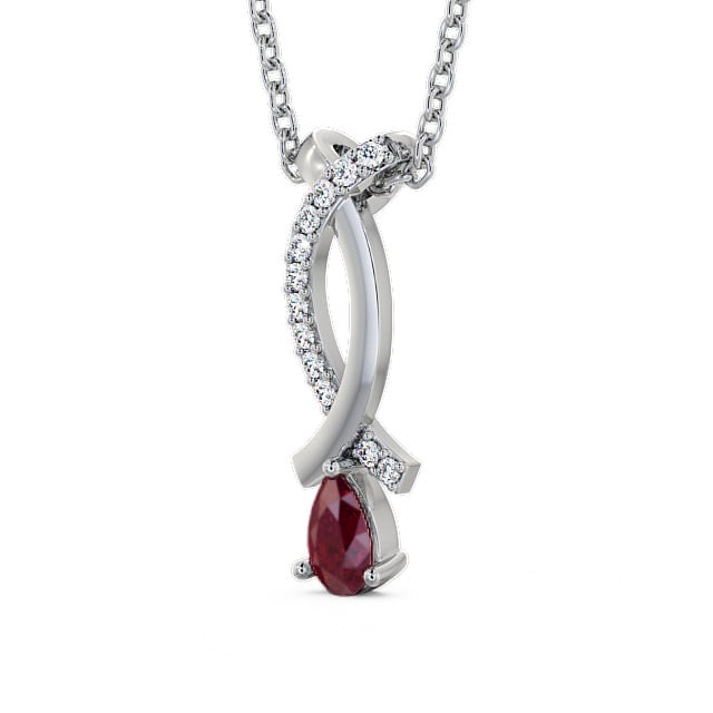 Drop Style Ruby and Diamond 0.37ct Pendant 18K White Gold - Halling PNT17GEM_WG_RU_THUMB2