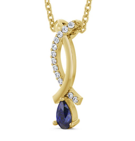 Drop Style Blue Sapphire and Diamond 0.37ct Pendant 18K Yellow Gold PNT17GEM_YG_BS_THUMB1