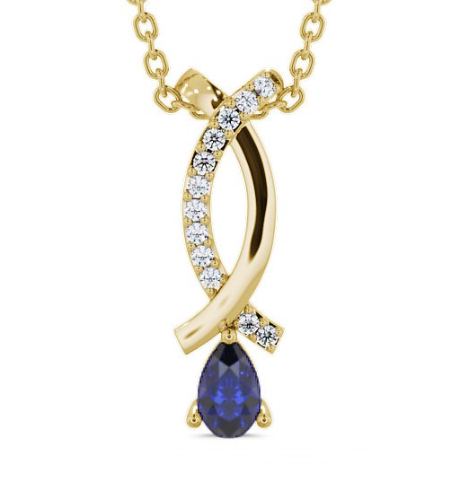  Drop Style Blue Sapphire and Diamond 0.37ct Pendant 18K Yellow Gold - Halling PNT17GEM_YG_BS_THUMB2 