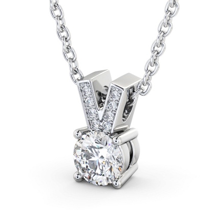 Round Solitaire Four Claw Stud Diamond Pendant 18K White Gold with Diamond Set Bail PNT180_WG_THUMB1