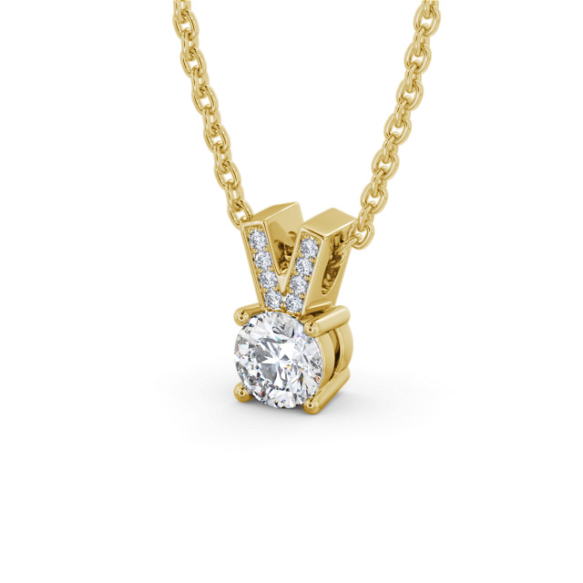 Round Solitaire Four Claw Stud Diamond Pendant 18K Yellow Gold - Keriana PNT180_YG_SIDE