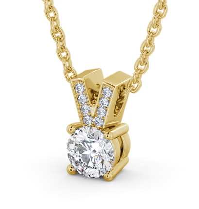 Round Solitaire Four Claw Stud Diamond Pendant 18K Yellow Gold with Diamond Set Bail PNT180_YG_THUMB1 