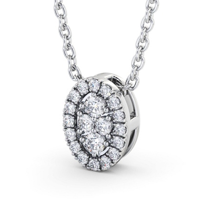 Oval Design Round Diamond Cluster Pendant 18K White Gold PNT188_WG_THUMB1