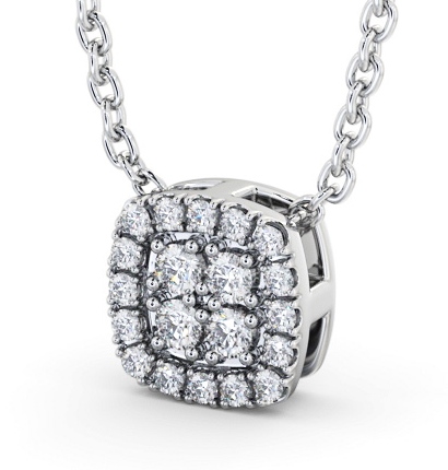 Cushion Design Round Diamond Cluster Pendant 9K White Gold PNT189_WG_THUMB1 