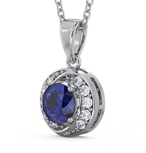 Halo Blue Sapphire and Diamond 1.61ct Pendant 9K White Gold PNT19GEM_WG_BS_THUMB1