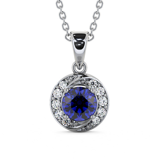 Halo Blue Sapphire and Diamond 1.61ct Pendant 18K White Gold - Cialla PNT19GEM_WG_BS_THUMB2