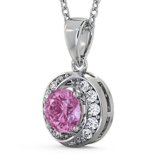 Halo Pink Sapphire and Diamond 1.61ct Pendant 18K White Gold - Cialla PNT19GEM_WG_PS_THUMB1