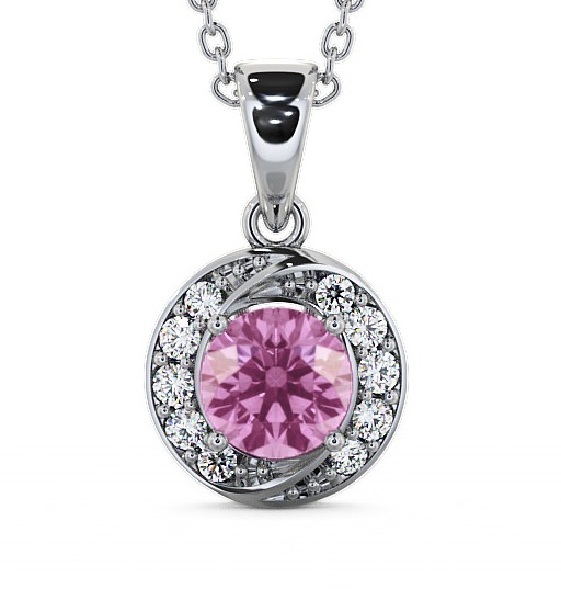  Halo Pink Sapphire and Diamond 1.61ct Pendant 18K White Gold - Cialla PNT19GEM_WG_PS_THUMB2 