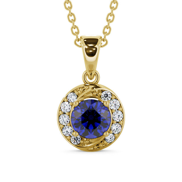 Halo Blue Sapphire and Diamond 1.61ct Pendant 18K Yellow Gold - Cialla PNT19GEM_YG_BS_THUMB2