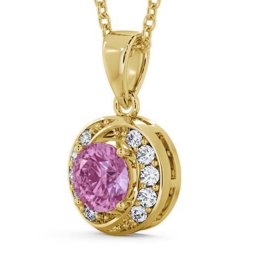  Halo Pink Sapphire and Diamond 1.61ct Pendant 18K Yellow Gold - Cialla PNT19GEM_YG_PS_THUMB1 