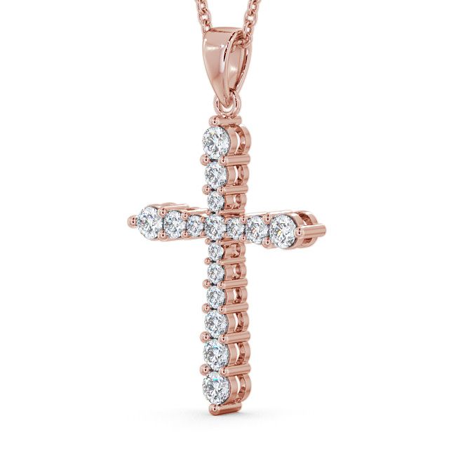 Cross Round Diamond Pendant 18K Rose Gold - Abbey PNT1_RG_SIDE