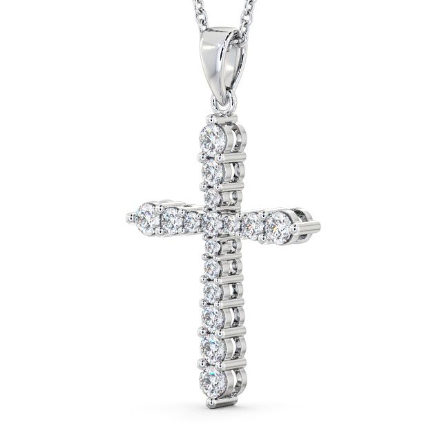 Cross Round Diamond Pendant 18K White Gold - Abbey