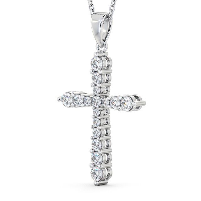 Cross Round Diamond Pendant 9K White Gold - Abbey PNT1_WG_SIDE