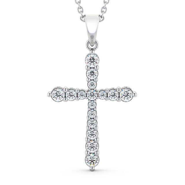 Cross Round Diamond Pendant 18K White Gold - Abbey | Angelic Diamonds