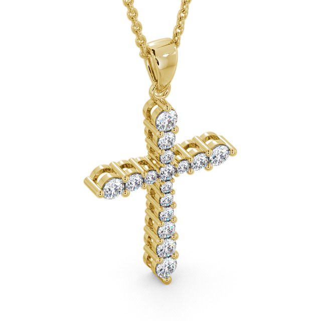 Cross Round Diamond Pendant 18K Yellow Gold - Abbey PNT1_YG_FLAT