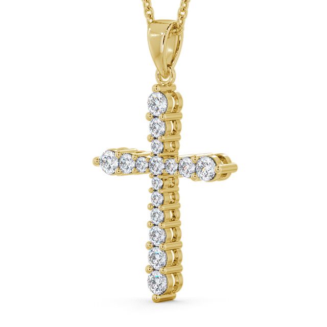 Cross Round Diamond Pendant 9K Yellow Gold - Abbey PNT1_YG_SIDE