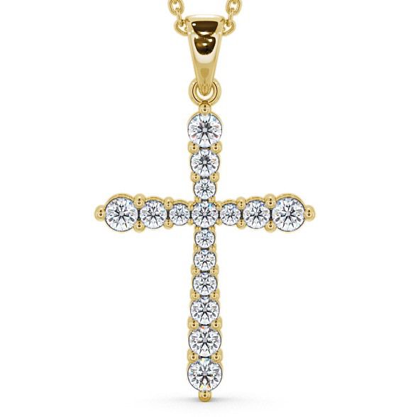  Cross Round Diamond Pendant 18K Yellow Gold - Abbey PNT1_YG_THUMB2 