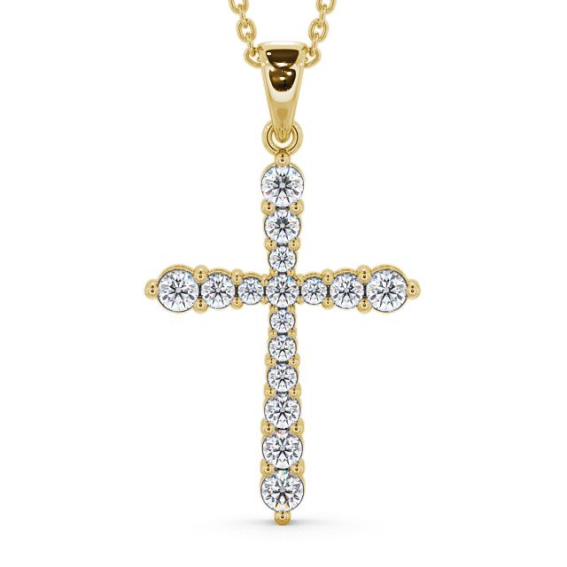 Cross Round Diamond Pendant 9K Yellow Gold - Abbey PNT1_YG_UP