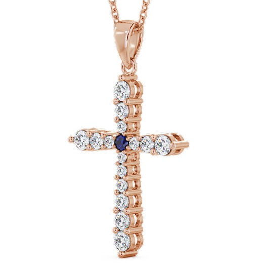 Cross Blue Sapphire and Diamond 0.97ct Pendant 18K Rose Gold PNT1GEM_RG_BS_THUMB1