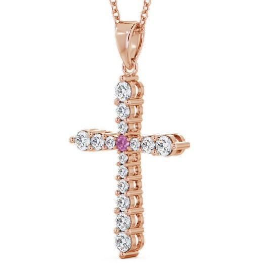 Cross Pink Sapphire and Diamond 0.97ct Pendant 18K Rose Gold PNT1GEM_RG_PS_THUMB1