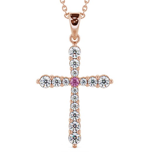  Cross Pink Sapphire and Diamond 0.97ct Pendant 9K Rose Gold - Abbey PNT1GEM_RG_PS_THUMB2 