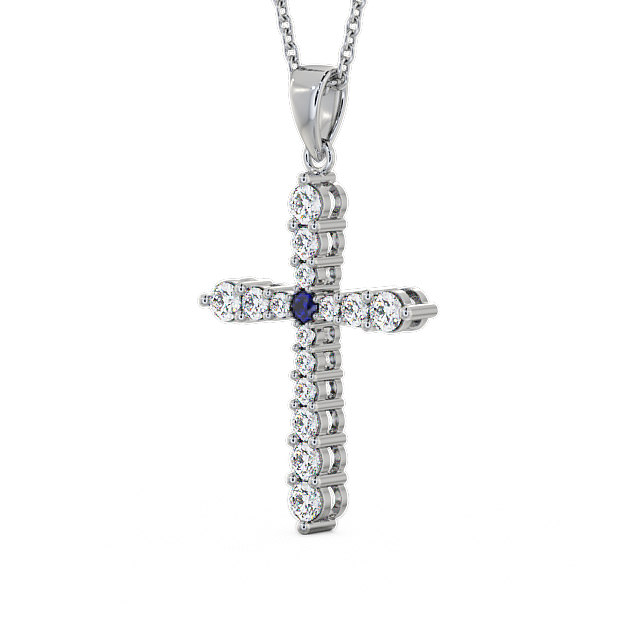 Cross Blue Sapphire and Diamond 0.97ct Pendant 9K White Gold - Abbey