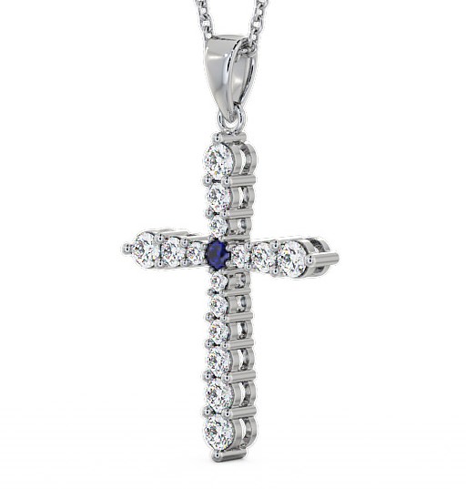 Cross Blue Sapphire and Diamond 0.97ct Pendant 18K White Gold - Abbey PNT1GEM_WG_BS_THUMB1