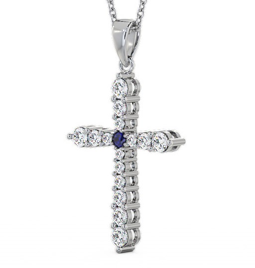 Cross Blue Sapphire and Diamond 0.97ct Pendant 9K White Gold PNT1GEM_WG_BS_THUMB1