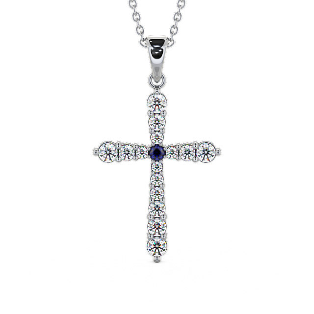 Cross Blue Sapphire and Diamond 0.97ct Pendant 18K White Gold - Abbey PNT1GEM_WG_BS_THUMB2