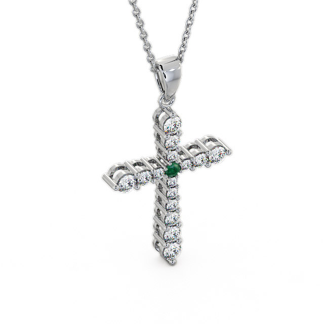 Cross Emerald and Diamond 0.95ct Pendant 18K White Gold - Abbey PNT1GEM_WG_EM_THUMB2
