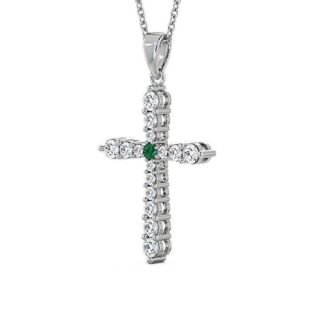 Cross Emerald and Diamond 0.95ct Pendant 18K White Gold - Abbey