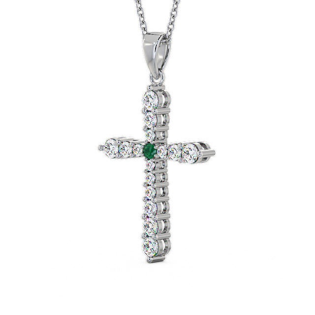 Cross Emerald and Diamond 0.95ct Pendant 18K White Gold - Abbey PNT1GEM_WG_EM_THUMB2