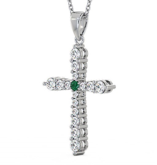  Cross Emerald and Diamond 0.95ct Pendant 18K White Gold - Abbey PNT1GEM_WG_EM_THUMB1 