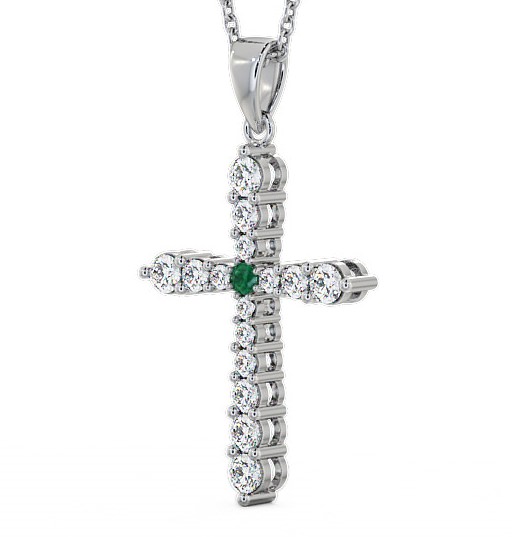 Cross Emerald and Diamond 0.95ct Pendant 9K White Gold PNT1GEM_WG_EM_THUMB1