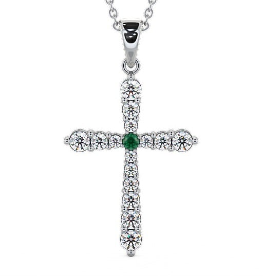  Cross Emerald and Diamond 0.95ct Pendant 18K White Gold - Abbey PNT1GEM_WG_EM_THUMB2 