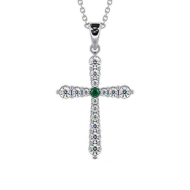 Cross Emerald and Diamond 0.95ct Pendant 9K White Gold - Abbey PNT1GEM_WG_EM_THUMB2