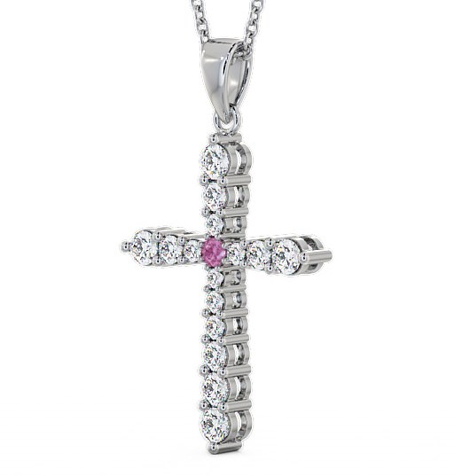 Cross Pink Sapphire and Diamond 0.97ct Pendant 18K White Gold PNT1GEM_WG_PS_THUMB1 