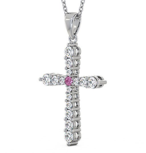 Cross Pink Sapphire and Diamond 0.97ct Pendant 18K White Gold PNT1GEM_WG_PS_THUMB1