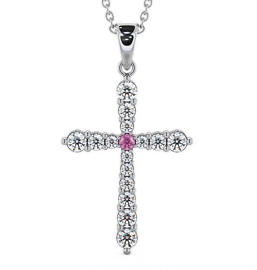  Cross Pink Sapphire and Diamond 0.97ct Pendant 18K White Gold - Abbey PNT1GEM_WG_PS_THUMB2 