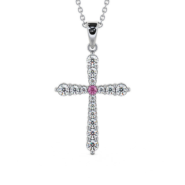 Cross Pink Sapphire and Diamond 0.97ct Pendant 9K White Gold - Abbey PNT1GEM_WG_PS_THUMB2