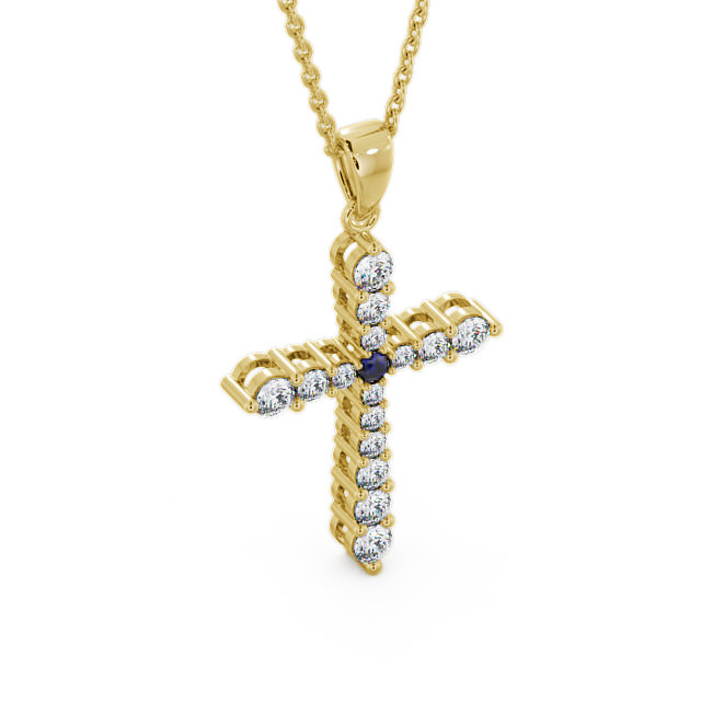Cross Blue Sapphire and Diamond 0.97ct Pendant 9K Yellow Gold - Abbey PNT1GEM_YG_BS_THUMB2