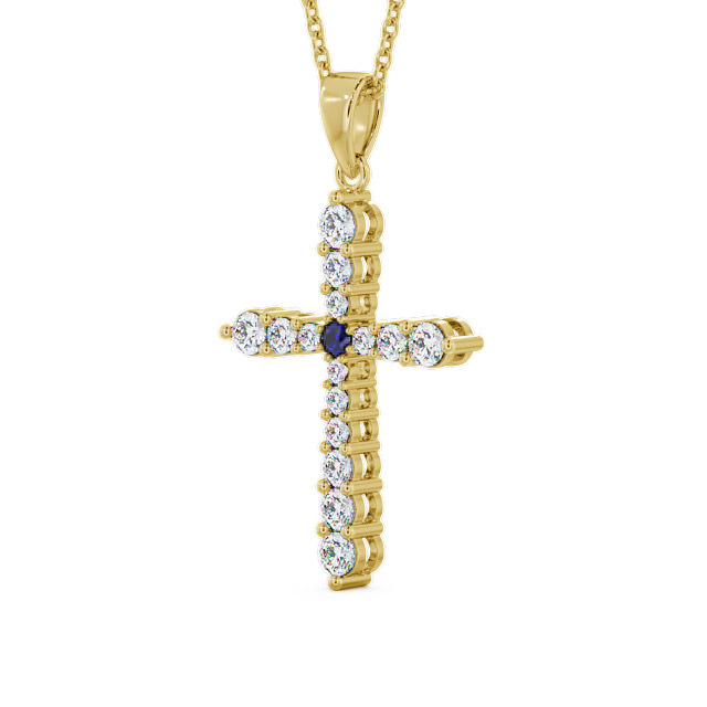 Cross Blue Sapphire and Diamond 0.97ct Pendant 9K Yellow Gold - Abbey PNT1GEM_YG_BS_THUMB2